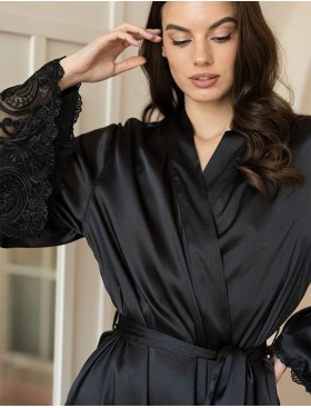 Короткий халат из шелка Mia-Amore MARJORY 3963 черный, Цвет: черный, Размеры: 2XL/3XL, изображение 5