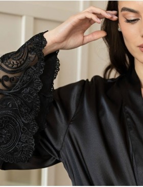 Короткий халат из шелка Mia-Amore MARJORY 3963 черный, Цвет: черный, Размеры: 2XL/3XL, изображение 3