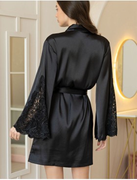 Короткий халат из шелка Mia-Amore MARJORY 3963 черный, Цвет: черный, Размеры: 2XL/3XL, изображение 2