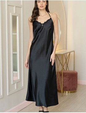 Длинная шелковая сорочка Mia-Amore MARJORY 3968 черный, Цвет: черный, Размеры: 3XL, изображение 2