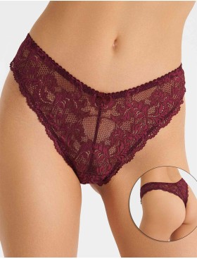 Кружевные стринги Simona M 003/30 бордовый, Цвет: бордо, Размеры: L