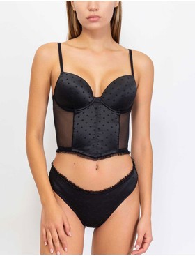 Комплект Sielei HEART GLOSS 7418+7413 бюстье стринги nero, Цвет: nero (черный), Размеры: 90B