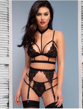 Сексуальный комплект бюст + пояс + стринги + чулки Chilirose 4636, Цвет: черный, Размеры: L