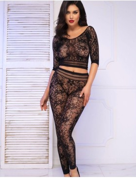 Кружевной комплект топ + леггинсы Chilirose 4661 SET черный, Цвет: черный, Размеры: S/M, изображение 2