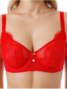 Бюстгальтер мягкая чашка с кружевом Coquette Revue DOTS 81114-28, Цвет: красный, Размеры: 80B