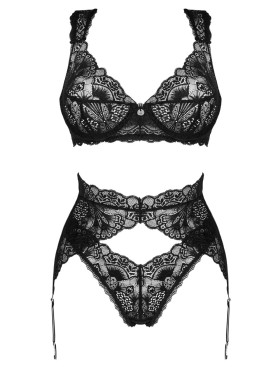 Кружевной комплект с поясом для чулок Obsessive DONNA DREAM SET, Цвет: черный, Размеры: XS/S, изображение 4