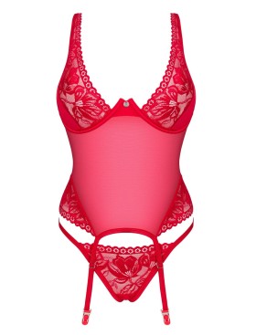 Сексуальный корсет + стринги Obsessive LACELOVE GORSET, Цвет: красный, Размеры: M/L, изображение 4