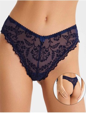 Трусы стринги с флоком Simona M 003 бархат темно-синий, Цвет: бархат темно-синий, Размеры: L