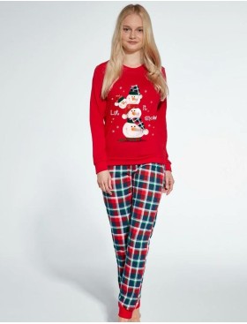 Пижама для девочек с брючками Cornette 594/592 SNOWMAN 2, Цвет: красный/темно-синий, Размеры: 110-116