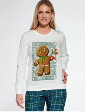 Женская пижама хлопковая Cornette 671 COOKIE, Цвет: экрю/зеленый, Размеры: M