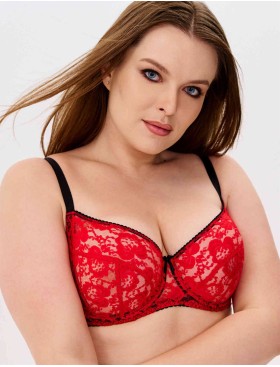 Бюстгальтер с мягкими кружевными чашками Lina A 6010 черно-красный, Цвет: черно-красный, Размеры: 70F, изображение 2
