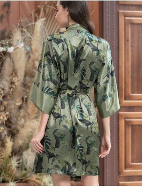 Шелковый короткий халат Mia-Amore TEANA 4003, Цвет: оливковый, Размеры: S/M, изображение 2