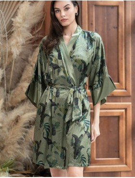 Шелковый короткий халат Mia-Amore TEANA 4003, Цвет: оливковый, Размеры: S/M, изображение 3