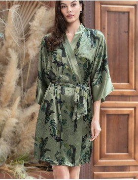 Шелковый короткий халат Mia-Amore TEANA 4003, Цвет: оливковый, Размеры: S/M, изображение 5