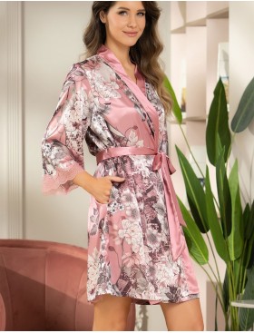 Короткий халат из шелка Mia-Amore BRENDA 3843, Цвет: античная роза, Размеры: L/XL, изображение 5