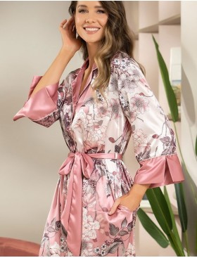 Шелковый халат на пуговицах Mia-Amore BRENDA 3849, Цвет: античная роза, Размеры: M, изображение 3