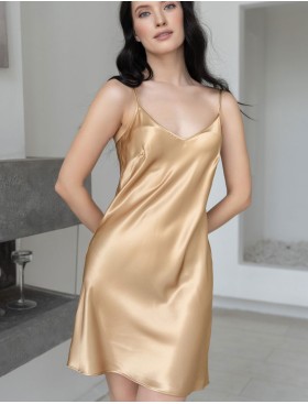 Однотонная атласная сорочка Mia-Mella DOLORES 7360 золотой, Цвет: золотой, Размеры: 4XL