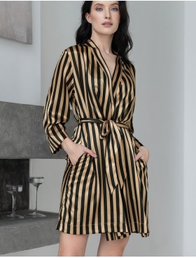 Атласный халат в полоску Mia-Mella DOLORES 7363, Цвет: золотой+черный, Размеры: L/XL, изображение 3