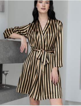 Атласный халат в полоску Mia-Mella DOLORES 7363, Цвет: золотой+черный, Размеры: L/XL