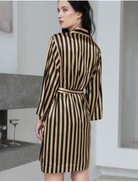 Атласный халат в полоску Mia-Mella DOLORES 7363, Цвет: золотой+черный, Размеры: L/XL, изображение 2