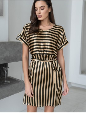 Атласная туника в полоску Mia-Mella DOLORES 7365, Цвет: золотой+черный, Размеры: L/XL