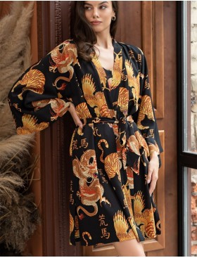 Халат-кимоно из вискозы Mia-Amore DRAGON 5083, Цвет: черный, Размеры: L/XL