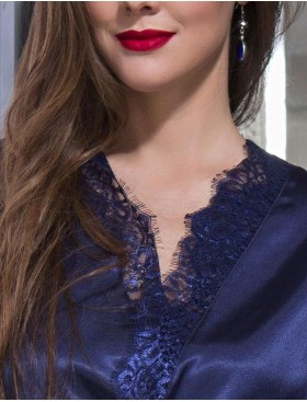 Атласный халат с кружевом Mia-Amore FLAMENCO 2087 темно-синий, Цвет: темно-синий, Размеры: S/M, изображение 2