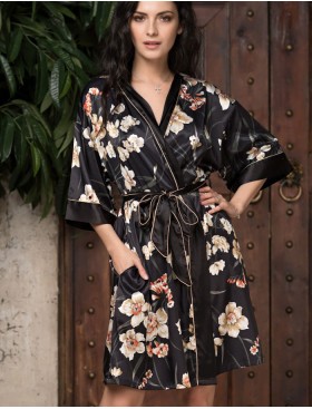 Короткий халат кимоно Mia-Amore KAMELIA 3333, Цвет: черный, Размеры: S/M