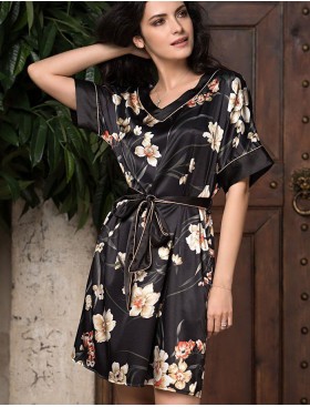 Шелковое платье для дома Mia-Amore KAMELIA 3334, Цвет: черный, Размеры: S/M