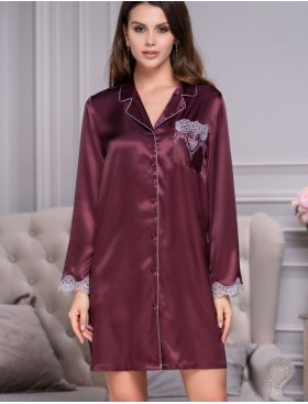 Шелковый халат-рубашка Mia-Amore LAURA 3297 бордовый, Цвет: бордовый, Размеры: XL, изображение 3