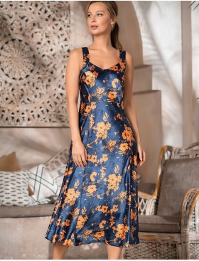Шелковая длинная сорочка Mia-Amore QIARA 3785, Цвет: синий, Размеры: 2XL