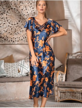 Длинная сорочка из шелка Mia-Amore QIARA 3828, Цвет: синий, Размеры: 3XL