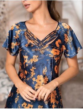 Длинная сорочка из шелка Mia-Amore QIARA 3828, Цвет: синий, Размеры: 3XL, изображение 2