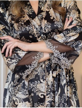 Короткий шелковый халат Mia-Amore YASMINA 3983, Цвет: черный, Размеры: L/XL, изображение 4