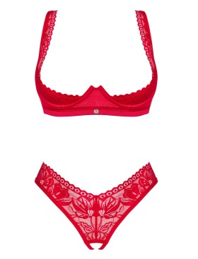 Откровенный комплект Obsessive LACELOVE CUPLESS SET, Цвет: красный, Размеры: XS/S, изображение 3