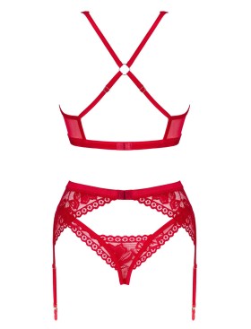 Сексуальный комплект-тройка Obsessive LACELOVE SET, Цвет: красный, Размеры: XS/S, изображение 4