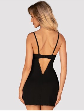 Сорочка с кружевом + стринги Obsessive ROSENTY CHEMISE, Цвет: черный, Размеры: XS/S, изображение 2