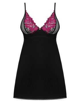 Сорочка с кружевом + стринги Obsessive ROSENTY CHEMISE, Цвет: черный, Размеры: XS/S, изображение 3