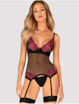 Сексуальный корсет + стринги Obsessive ROSENTY CORSET, Цвет: черный, Размеры: XS/S