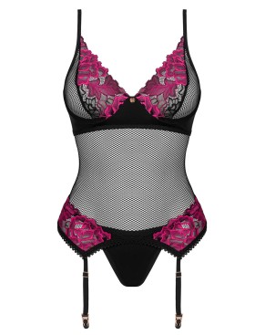 Сексуальный корсет + стринги Obsessive ROSENTY CORSET, Цвет: черный, Размеры: XS/S, изображение 3