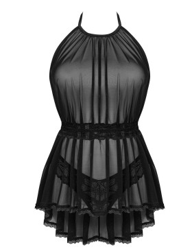 Прозрачный бэби-долл + стринги Obsessive SERAFIA BABYDOLL, Цвет: черный, Размеры: XS/S, изображение 3