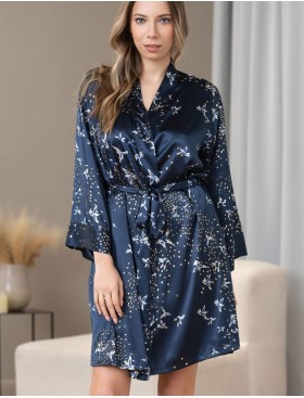 Шелковый атласный халат Mia-Amore GALAXY 7413, Цвет: темно-синий, Размеры: L/XL, изображение 3