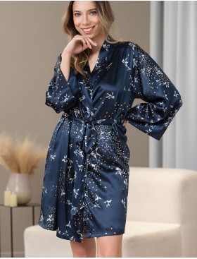 Шелковый атласный халат Mia-Amore GALAXY 7413, Цвет: темно-синий, Размеры: L/XL, изображение 4