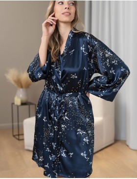 Шелковый атласный халат Mia-Amore GALAXY 7413, Цвет: темно-синий, Размеры: L/XL