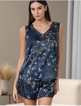 Атласная пижама шорты и майка Mia-Amore GALAXY 7414, Цвет: темно-синий, Размеры: 3XL, изображение 3