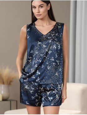 Атласная пижама шорты и майка Mia-Amore GALAXY 7414, Цвет: темно-синий, Размеры: 3XL, изображение 4