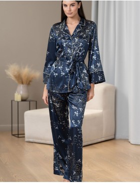 Брючный комплект из атласа Mia-Amore GALAXY 7415, Цвет: темно-синий, Размеры: L, изображение 3