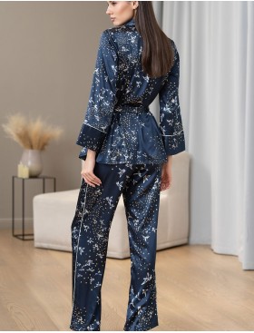 Брючный комплект из атласа Mia-Amore GALAXY 7415, Цвет: темно-синий, Размеры: L, изображение 2