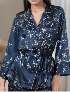 Брючный комплект из атласа Mia-Amore GALAXY 7415, Цвет: темно-синий, Размеры: L, изображение 4