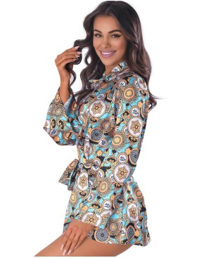 Атласный короткий халат Anais LAZULIE SHORT ROBE, Цвет: бирюзовый, Размеры: L/XL